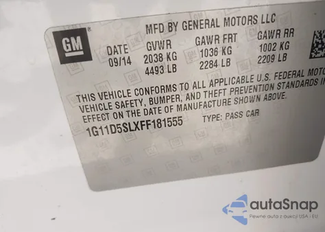 2015 Chevrolet Malibu 2Lt from USA, damaged, VIN 1G11D5SLXFF181555